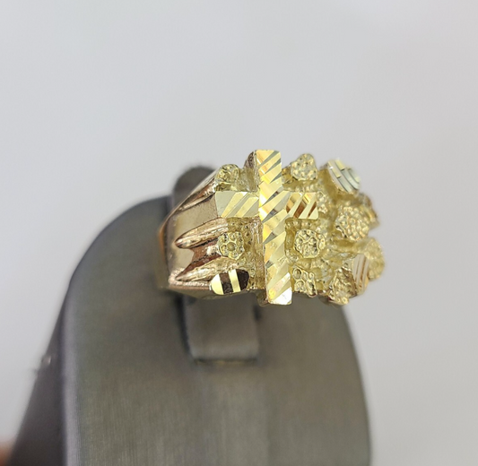 10k Jesus Cross Nugget Ring Casual Band Yellow Gold Genuine Brand New Religious