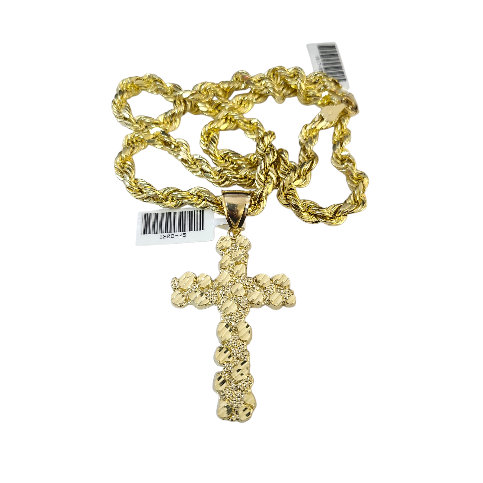 Real 10k Rope Chain Nugget Cross Necklace Pendant Set 7mm 20"-28" Gold Men