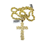 Real 10k Rope Chain Nugget Cross Necklace Pendant Set 7mm 20"-28" Gold Men