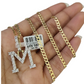 10k Gold Chain Necklace Cuban Curb M Diamond Initial Pendant Set 3mm 20"-30"