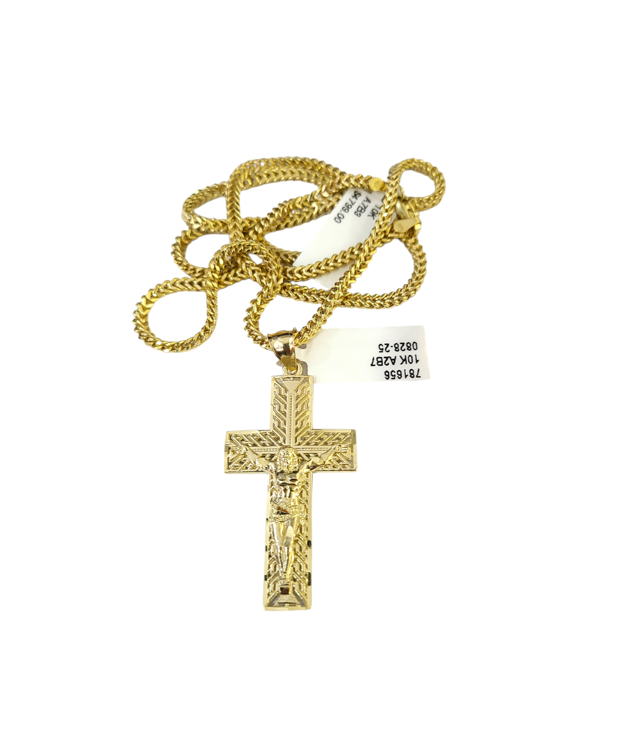 10k Gold Franco Necklace Chain Crucifix Cross Charm 2.5mm 18"-26" Pendant SET