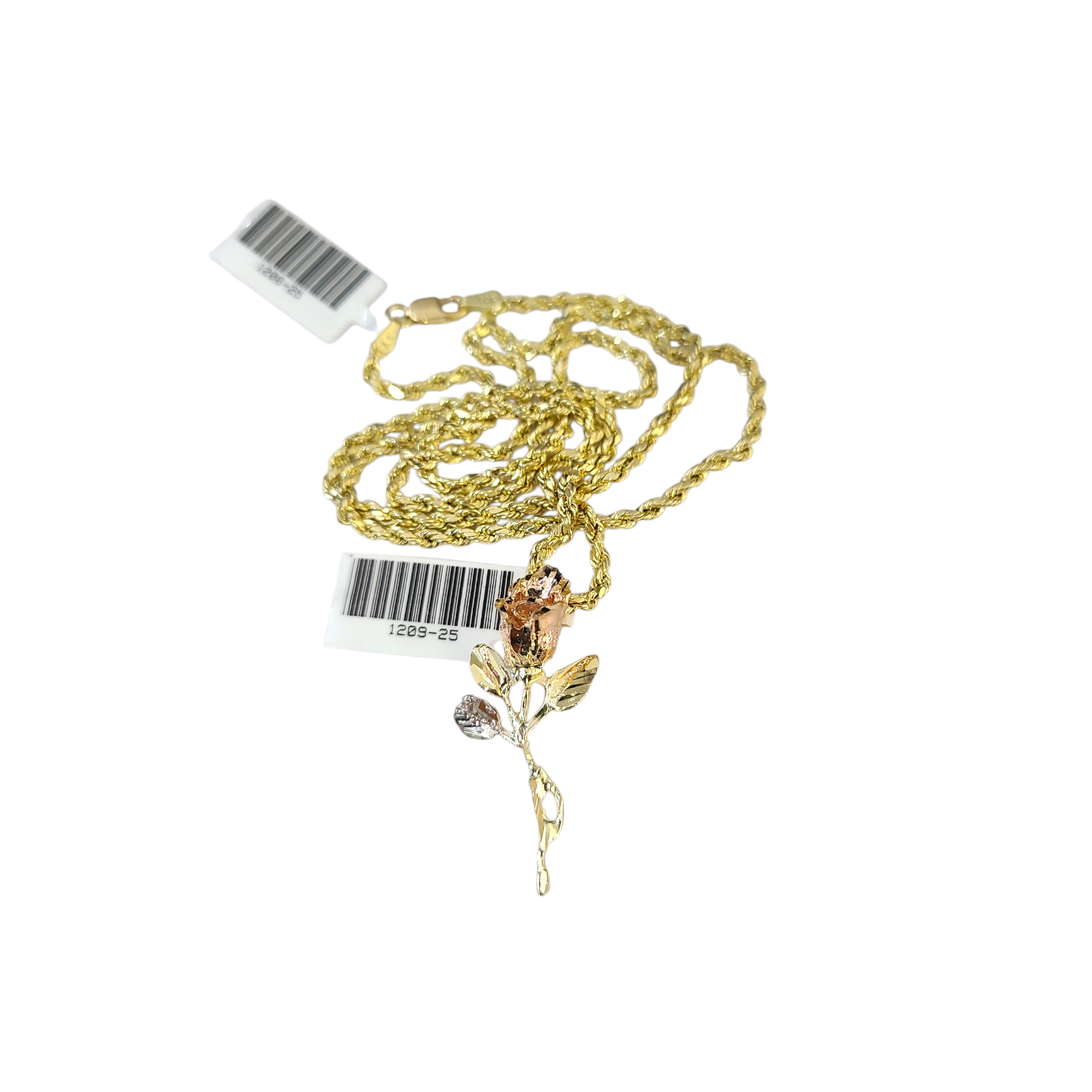 10k Rope Chain Rose Trio gold Charm Necklace Pendant Set 2mm 16"-26" Gold