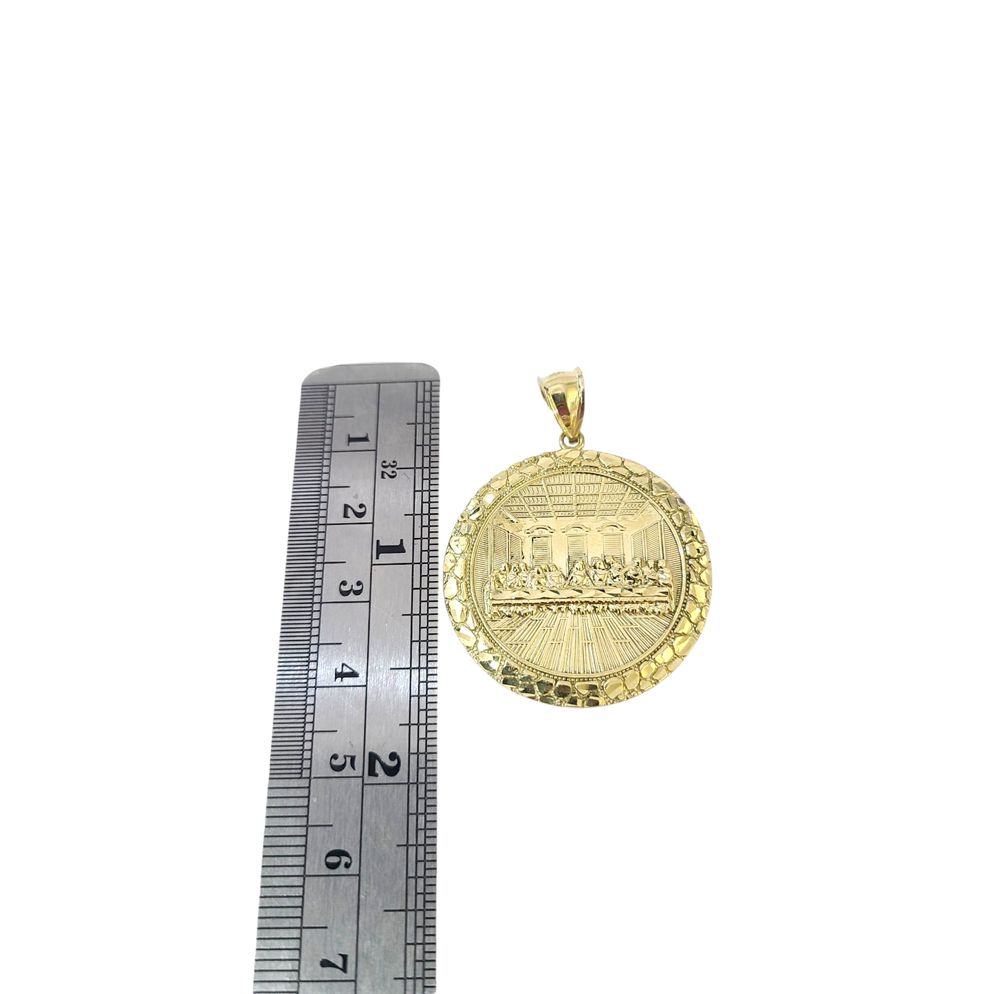 10K Yellow Gold Round Last Supper Pendant 1.75" Charm Nugget Unisex Jewelry