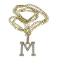 10k Gold Chain Necklace Cuban Curb M Diamond Initial Pendant Set 3mm 20"-30"