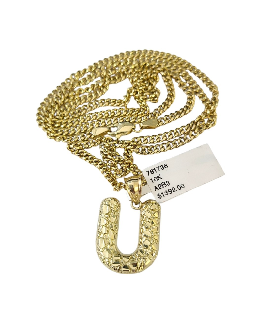 10k Real Gold Chain Miami Cuban Link 2.5mm U Initial Charm Necklace Pendant SET