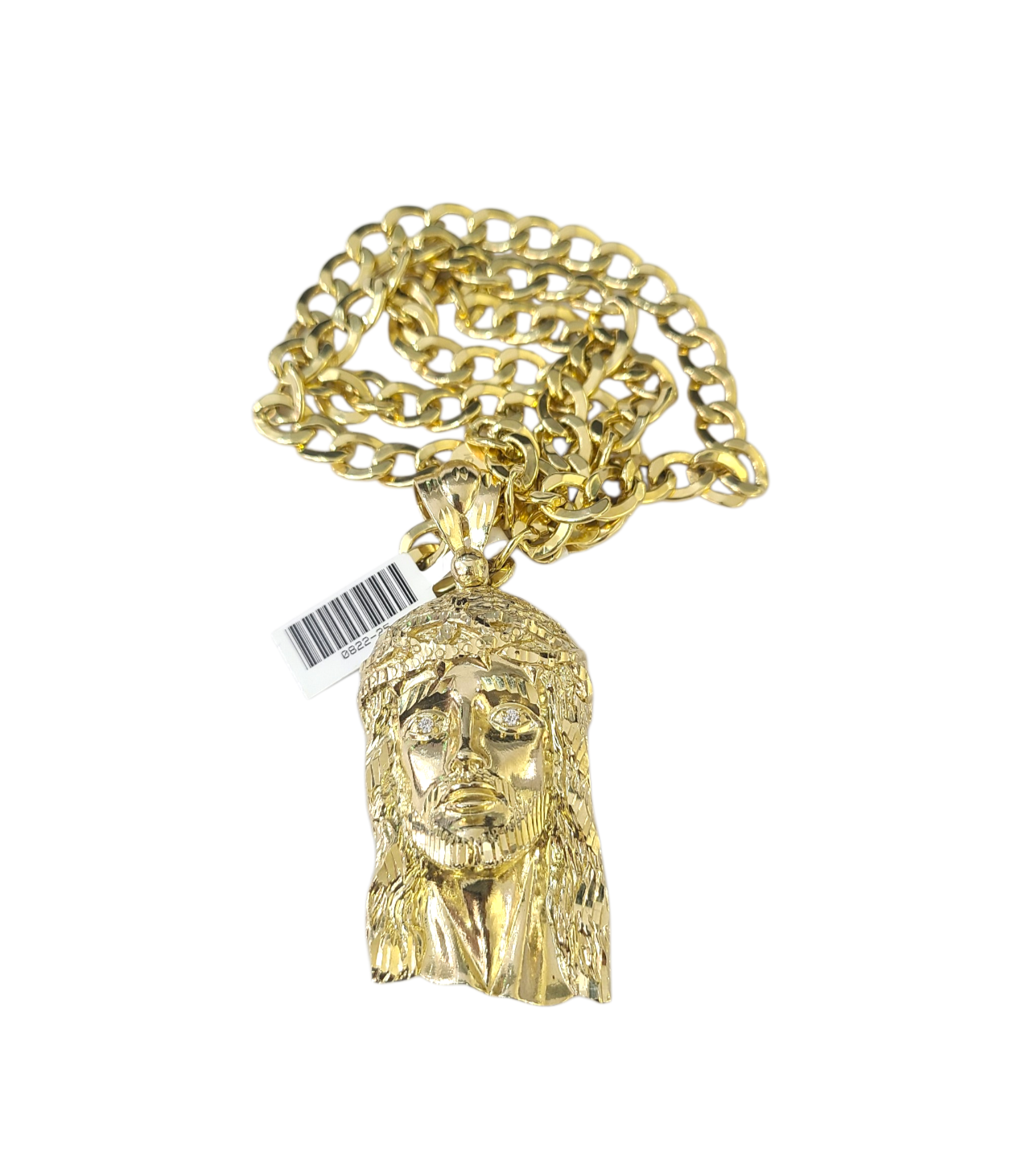10k Yellow Gold Cuban Curb Chain SET Christ Face Pendant Charm 8mm Necklace Men