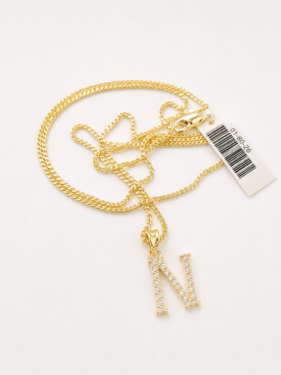 10K Gold Solid Franco Chain N Initial CZ Stone Pendant Set 1mm 16 18 20 22 Women
