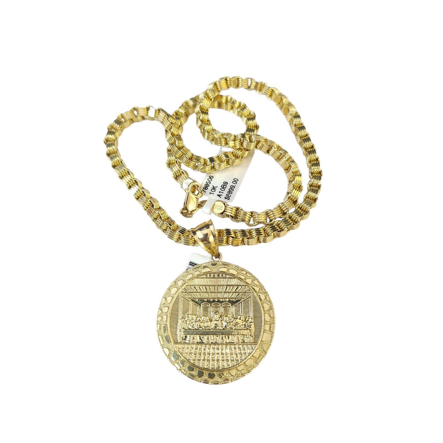 10K Gold Byzantine Chain Last Supper 20"-28" 4mm Pendant Charm Necklace SET