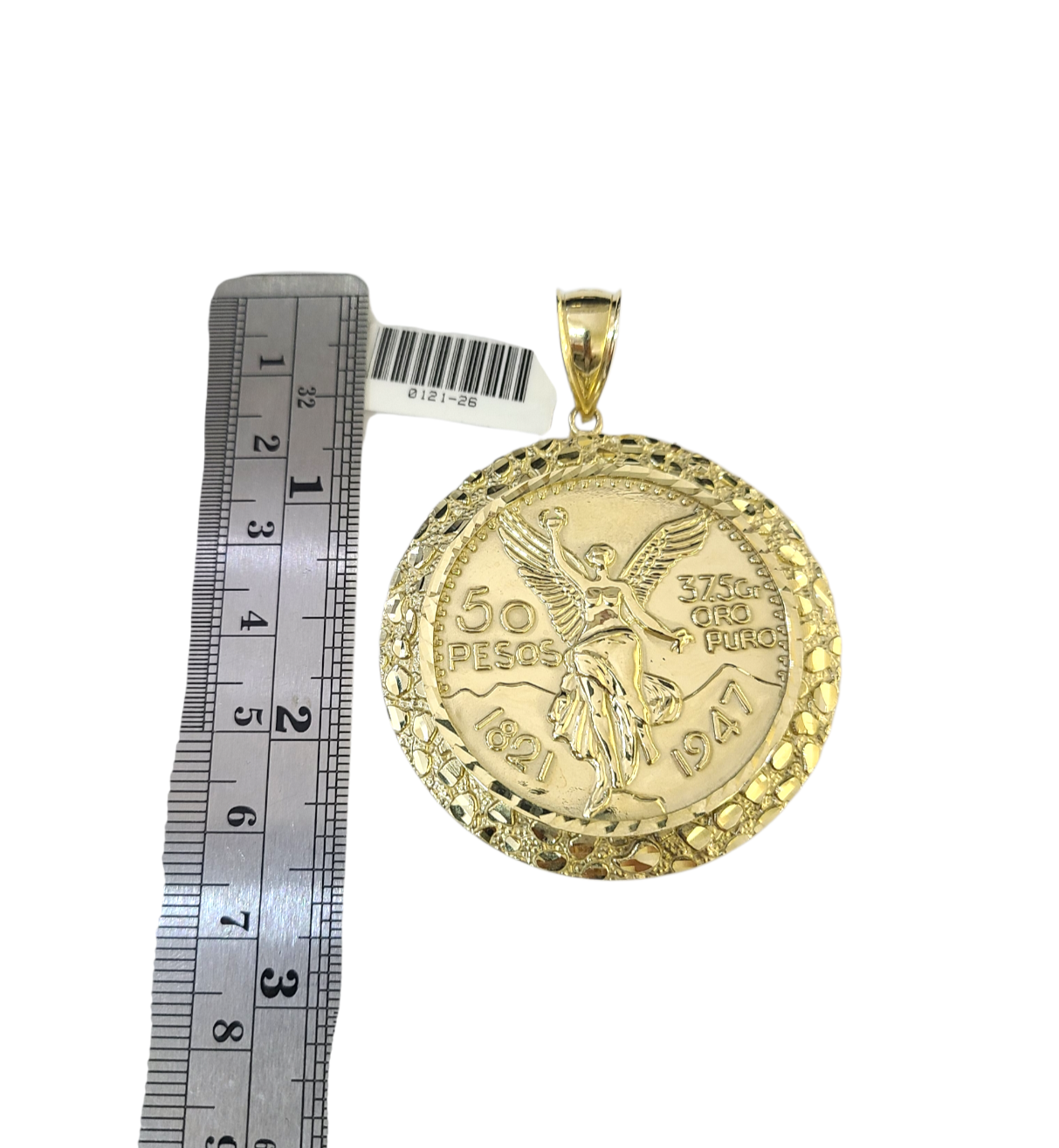10k Yellow Gold Centenario Coin Charm 50 Pesos 1947 Nugget Centenario Bezel