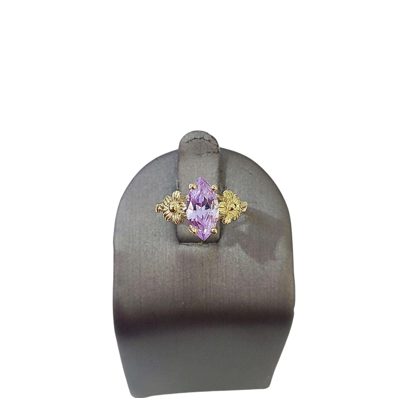Real 10K Gold Ladies Floral Ring Marquise Cubic Zirconia Stone Ladies Statement