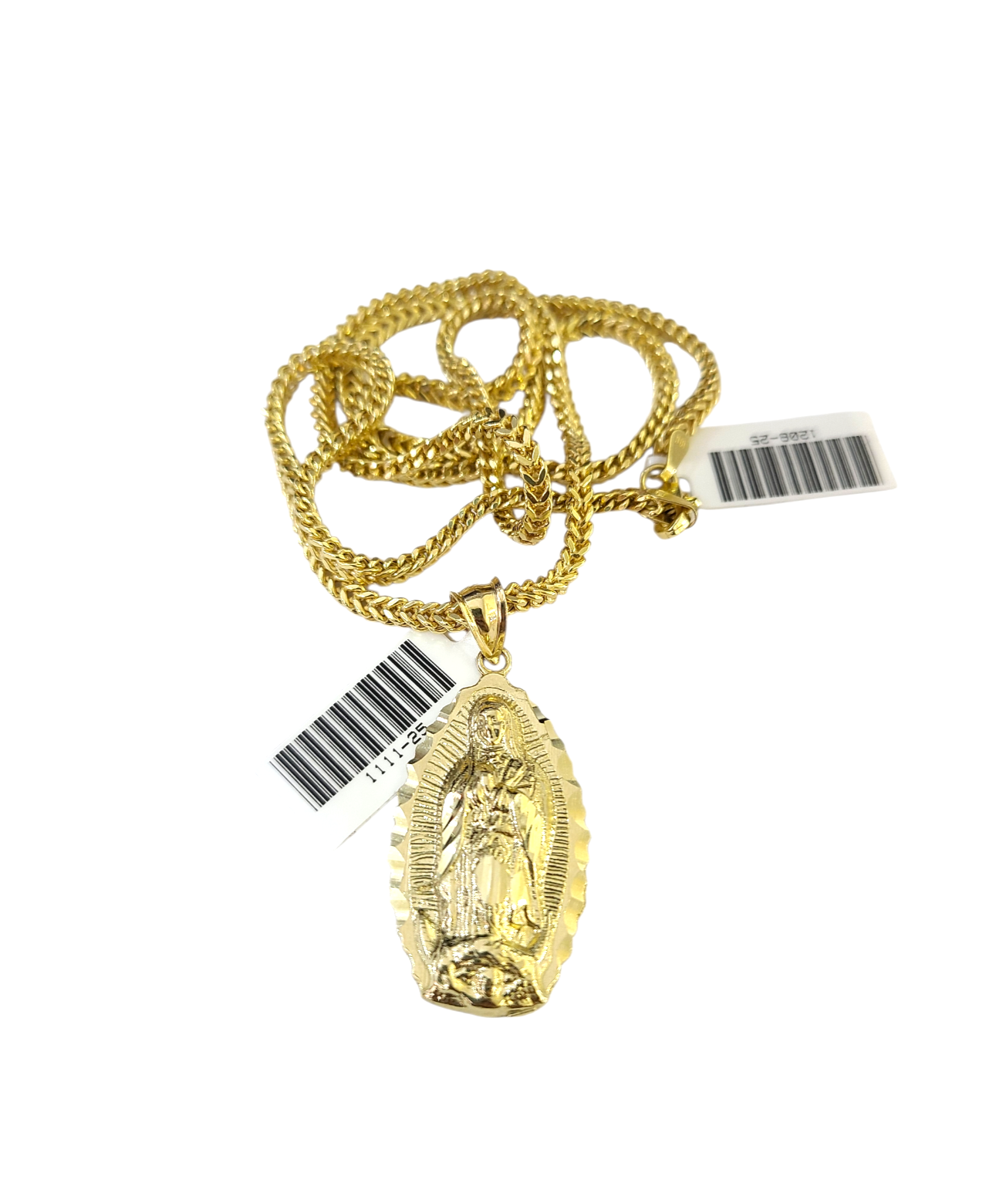 10k Gold Franco Necklace Chain Virgin Mary Charm 2.5mm 18"-26" Pendant SET