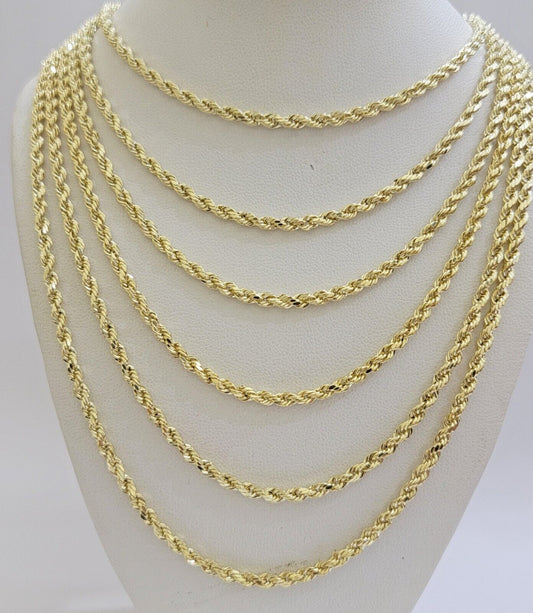 Real 14k Yellow Gold Rope Chain Necklace 18"-26" 3mm Diamond Cut 14kt Men Women