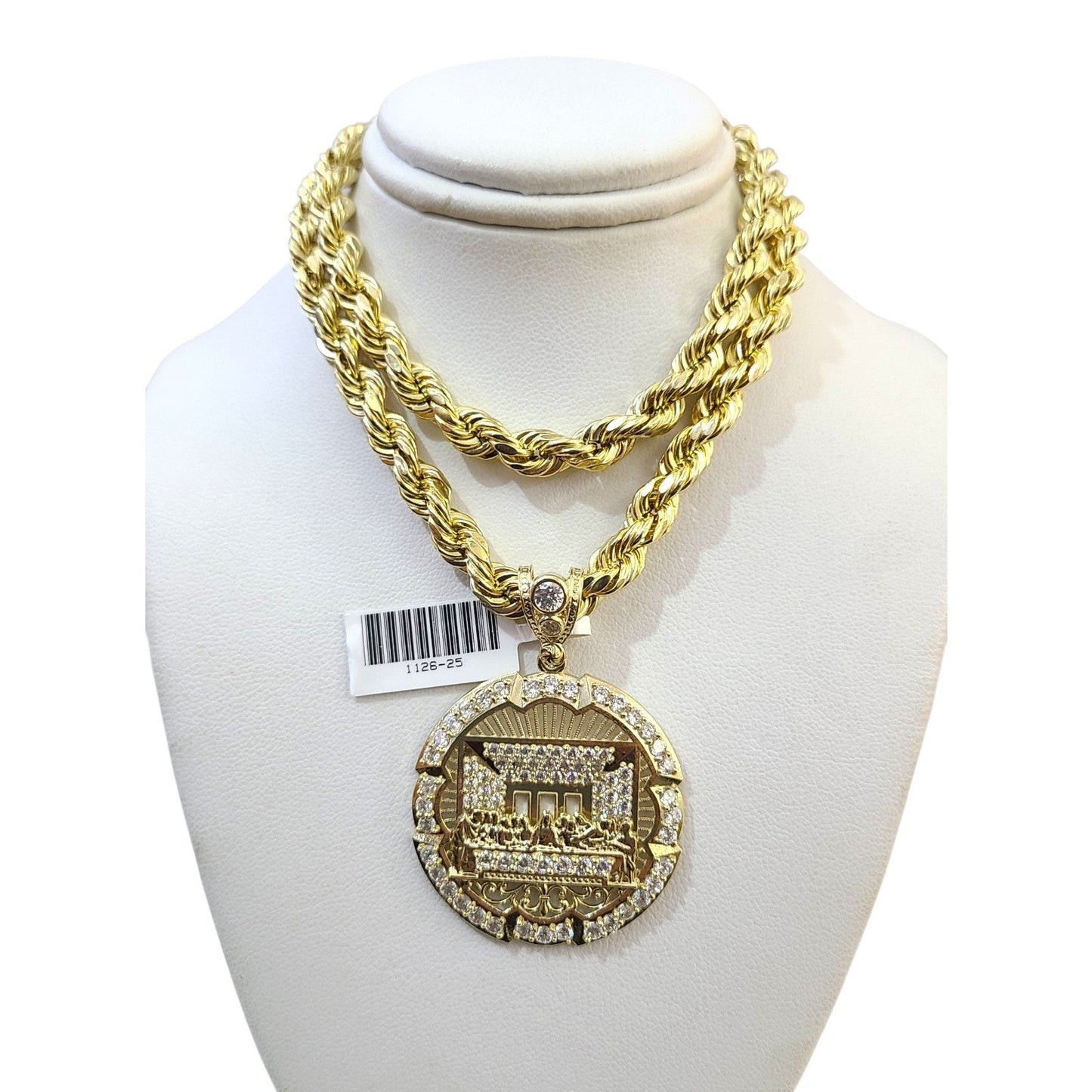 Real 10k Rope Chain Necklace Pendant Last Supper 7mm 20"-30" Set Gold Men
