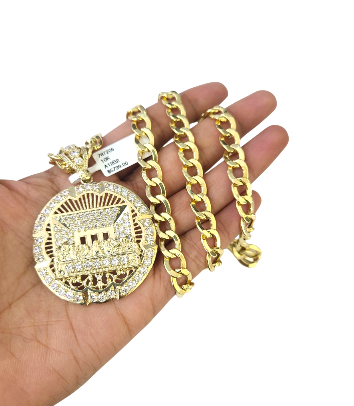 10k Yellow Gold Cuban Curb Chain SET Last Supper Pendant Charm 8mm Necklace Men