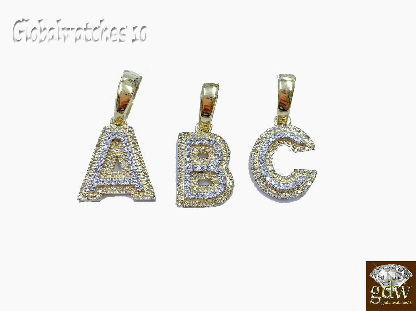 10k Real Yellow Gold Diamond Alphabet A-Z Initial Charm Pendent Men Women
