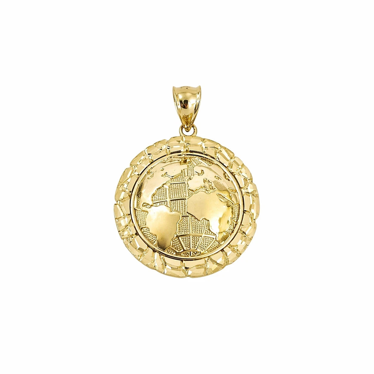 10K Yellow Gold Round World Map Pendant Globe Charm 1.5" Unisex Jewelry