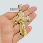 14k Yellow Gold Cross Jesus Crucifix Pendant 3 Inch 14kt CZ Charm Mens REAL 14kt
