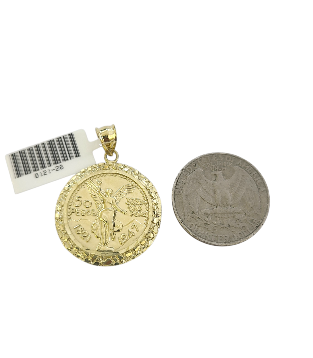 10k Gold Centenario Coin Pendant Charm Nugget Bezel 1.5 inch 50 Pesos 1947