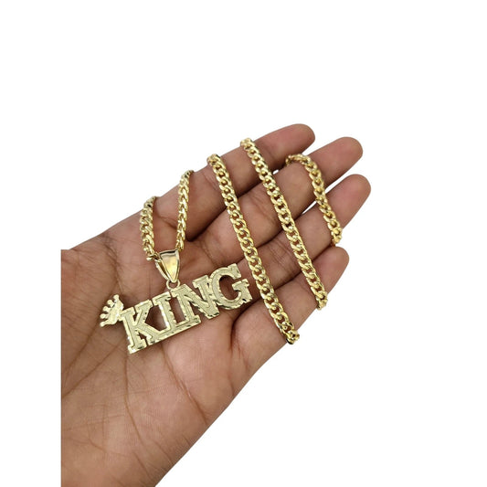 10K Yellow Gold Miami Cuban Link Chain Set KING Charm Pendant 4.5mm 18-28"