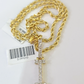 10k Rope Chain I Diamond Initial Charm Necklace Pendant Set 2mm 18"-24" Gold