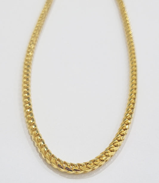 Real 10k Gold Necklace Franco Chain 4mm 24Inch Diamond Cut 10k Yellow Gold SOLID