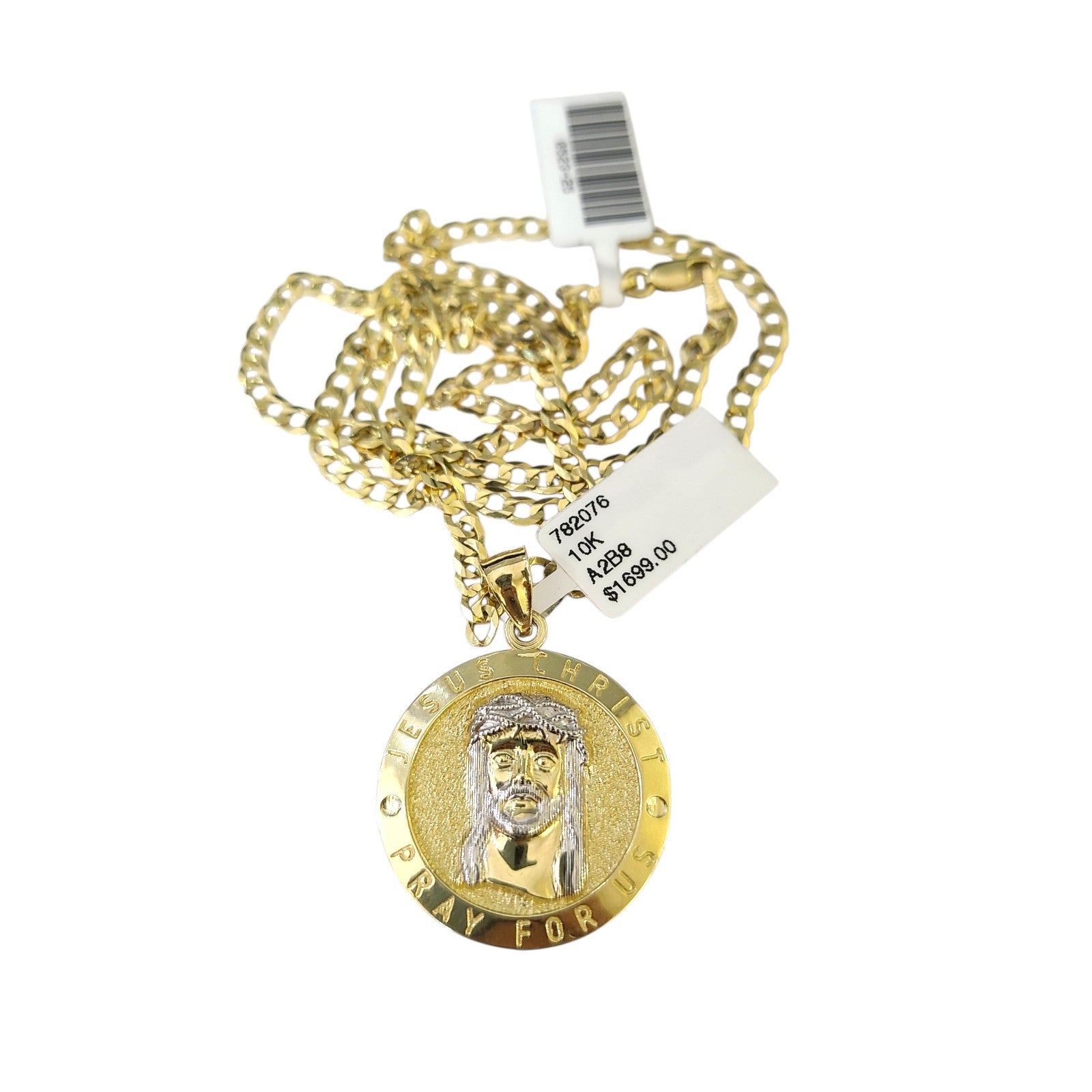 10k Gold Chain Necklace Jesus Christ Charm Pendant Set Cuban Curb 3mm 20"-30"