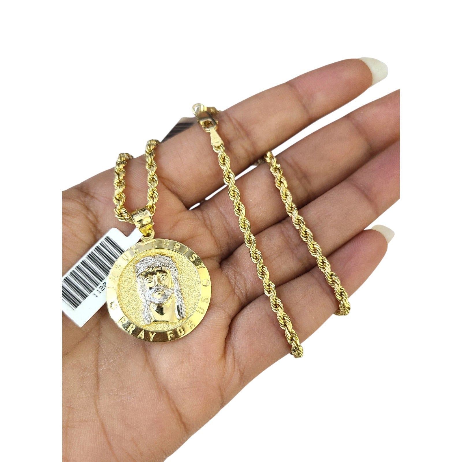 Real 10k Rope Chain Jesus Christ Charm Necklace Pendant Set 2mm 18"-24" Gold