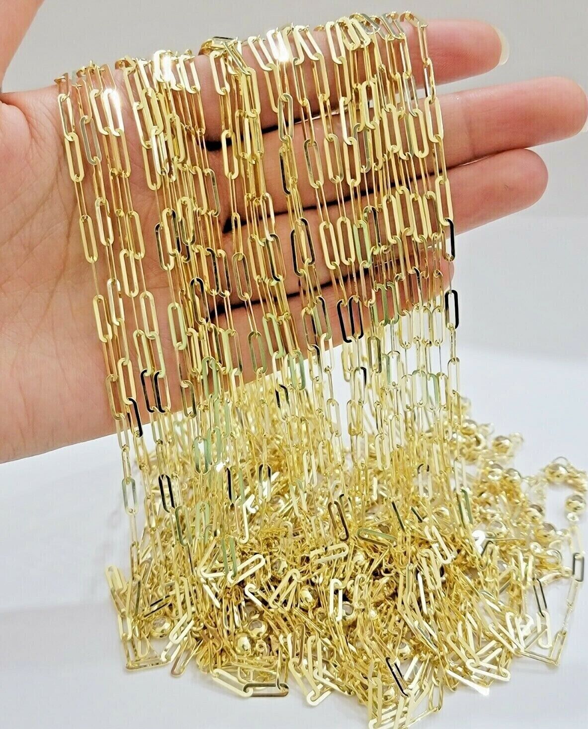 Real 10k Yellow Gold 4mm Paperclip Chain Cable Link Necklace 16"-24" Inch Hollow