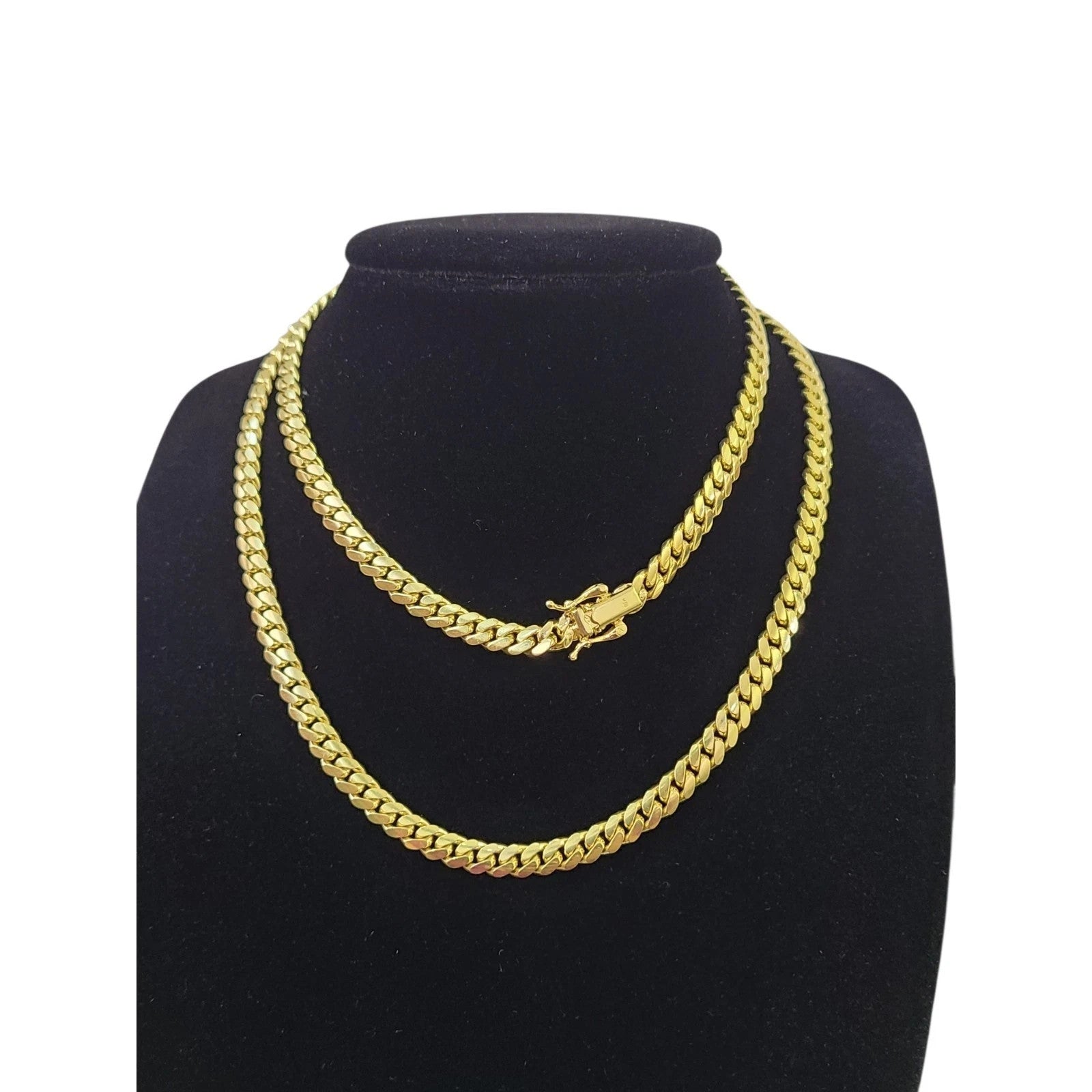 10k Solid Gold Miami Cuban Chain Bracelet Set 5mm Men Women Necklace Real