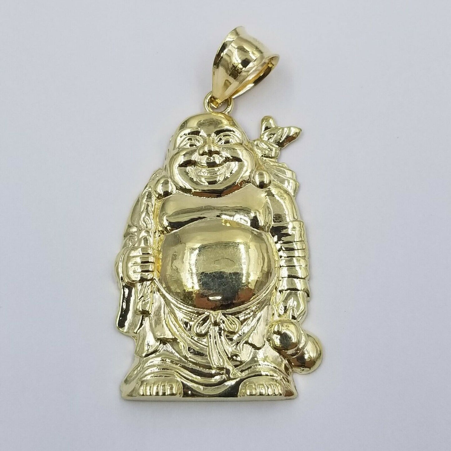 Real 10K Yellow Gold Laughing Buddha Charm Lucky Pendant SOLID Gold