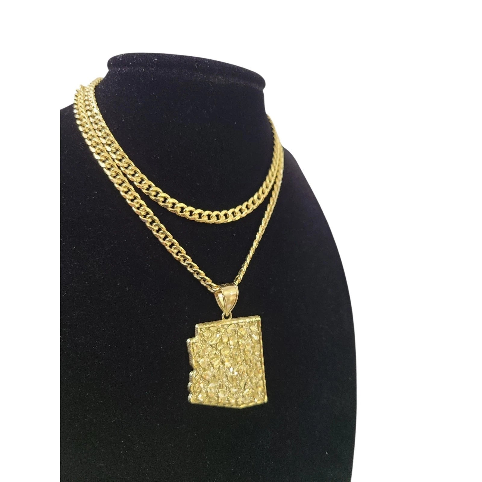 10K Yellow Gold Miami Cuban Link Chain Set Arizona Map Charm Pendant 4.5mm 18-28
