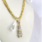 10k Solid Figaro Chain Plug Diamond Charm Necklace SET 4mm 22" Pendant