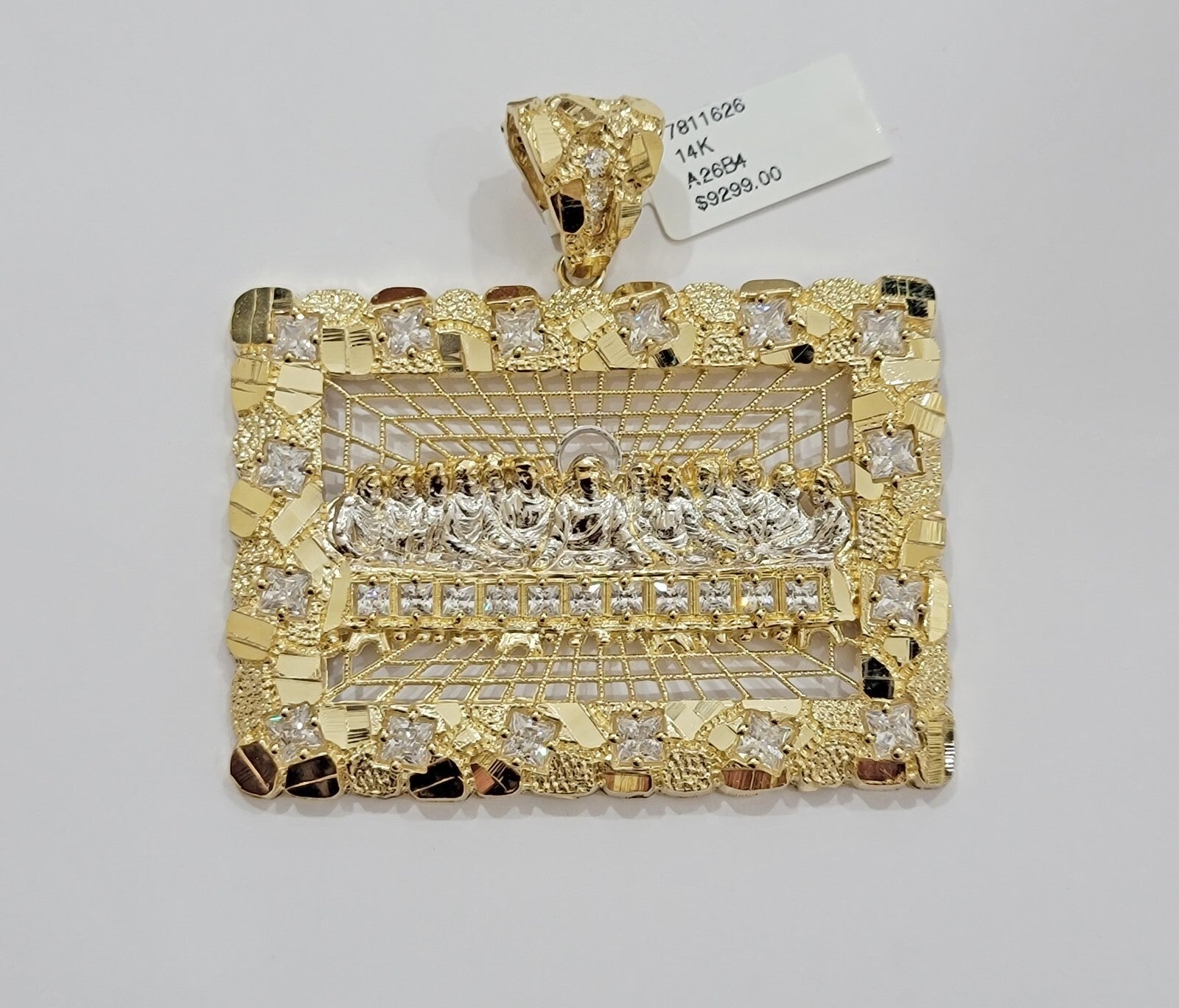 Men's Real 14k Yellow Gold Pendant Nugget Last Supper Charm Medallion 2" 14kt