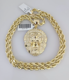 10kt Gold Rope Chain Roaring Lion Pendant Charm Set 18"-30'' Inch 5mm Necklace
