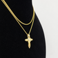 10K Yellow Gold Franco Chain Jesus CZ Stone Cross Pendant 1mm 16 18 20 22 Women