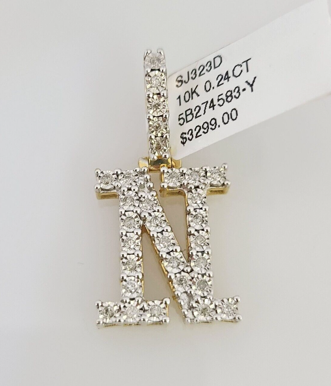 10k Initial " N " Diamond Pendant Charm Yellow Gold Alphabet Men's Ladies