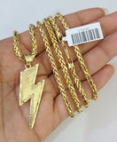 REAL 10k Yellow Gold Palm Chain Lightning Bolt Pendant Charm 3mm SET Necklace
