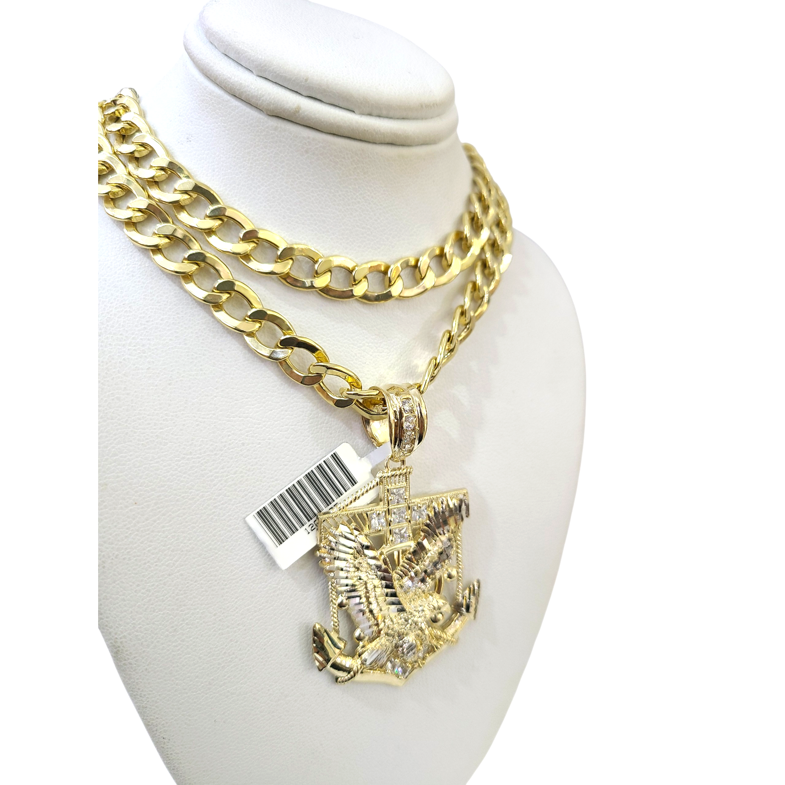 10k Yellow Gold Cuban Curb Chain SET Eagle Anchor Pendant Charm 8mm Necklace Men
