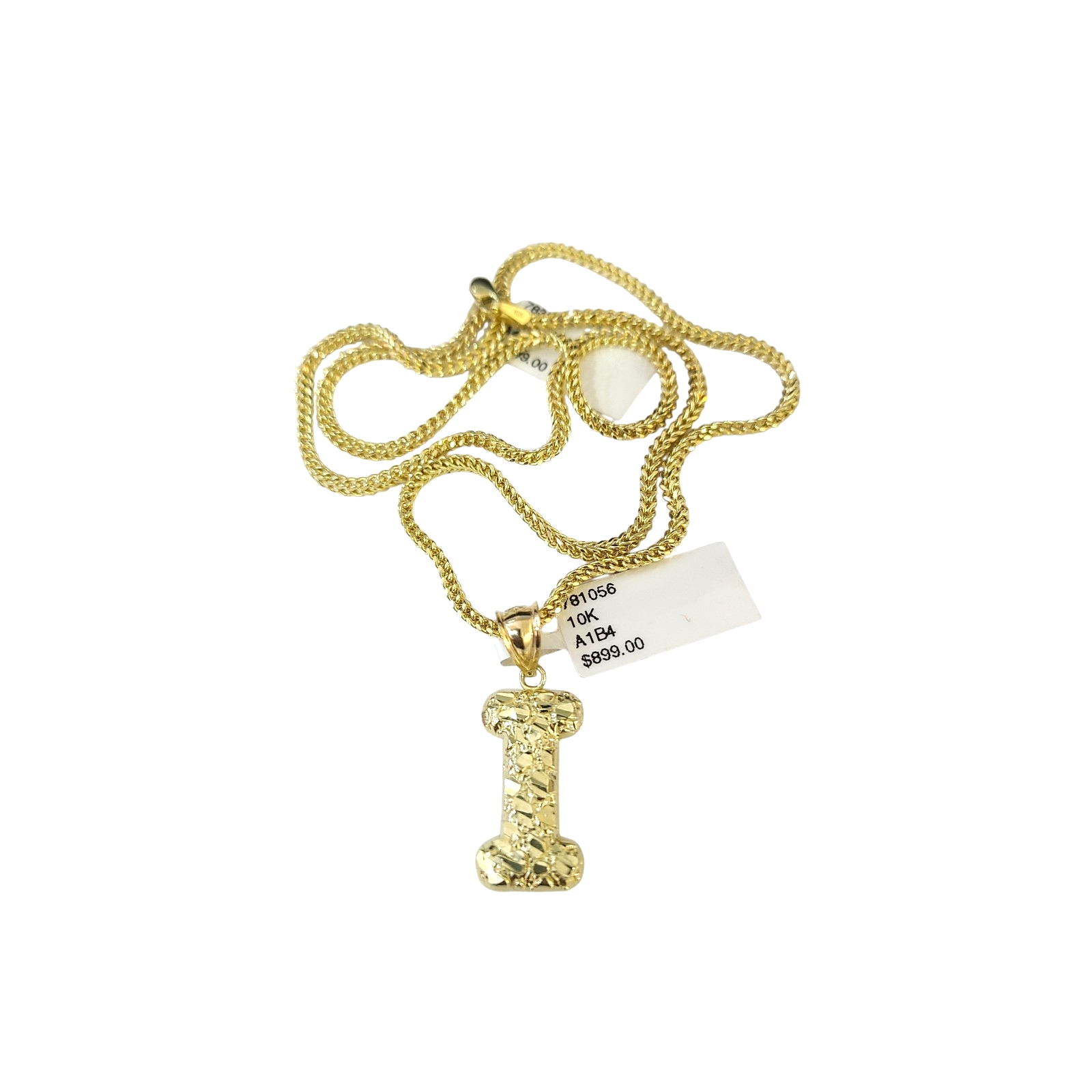 Real 10k Gold Franco Chain Pendant Necklace I Initial Charm SET 2.5mm 16"-26"