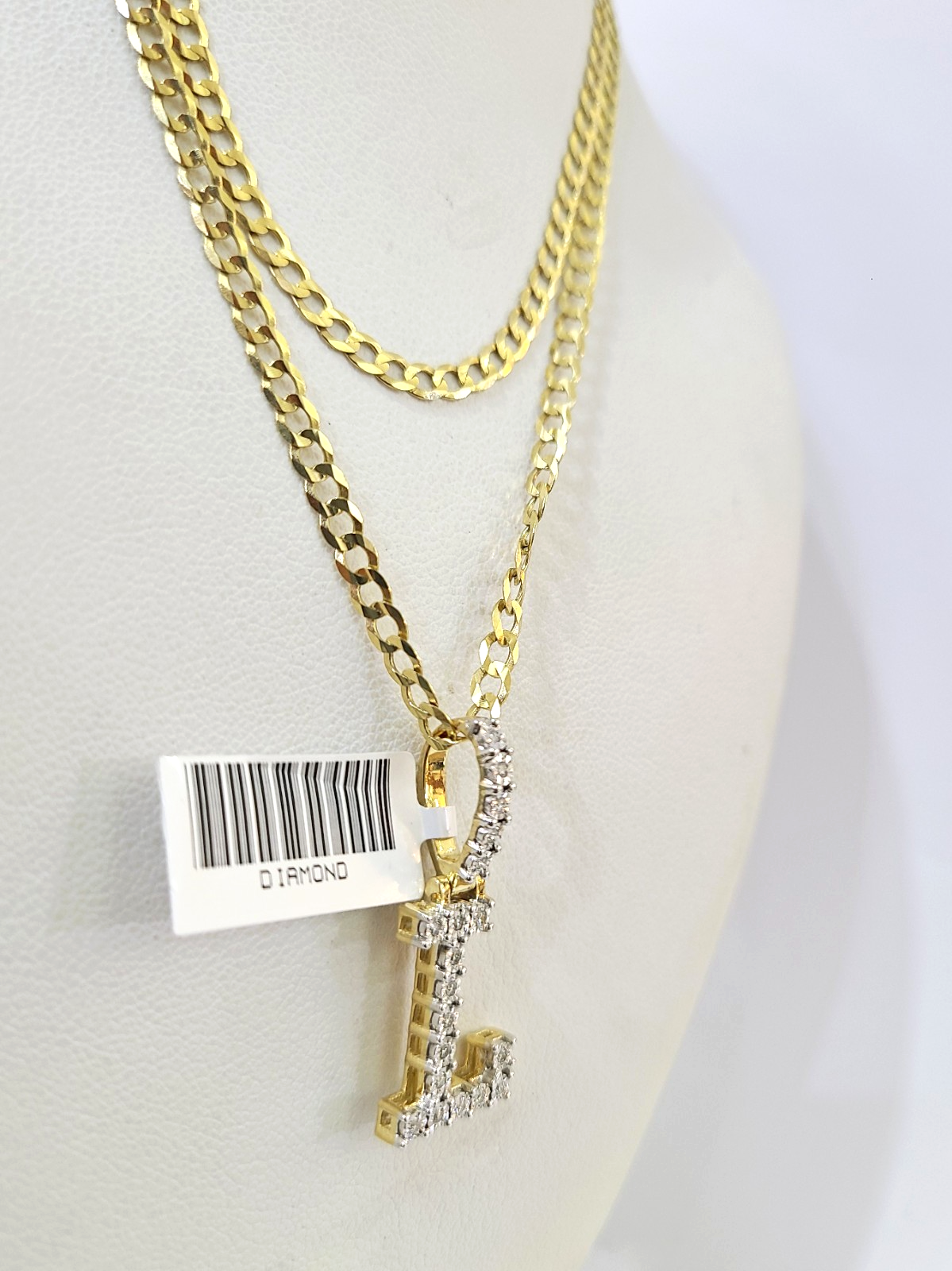 10k Gold Chain Necklace Cuban Curb L Diamond Initial Pendant Set 3mm 20"-30"