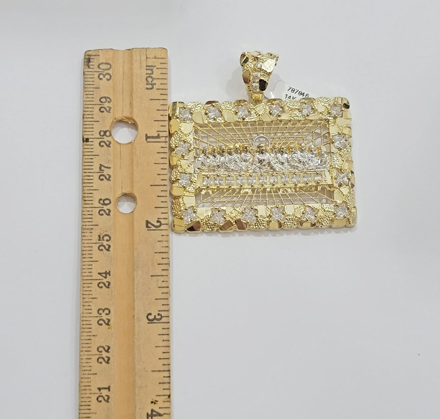 Men's Real 14k Yellow Gold Pendant Nugget Last Supper Charm Medallion 2" 14kt