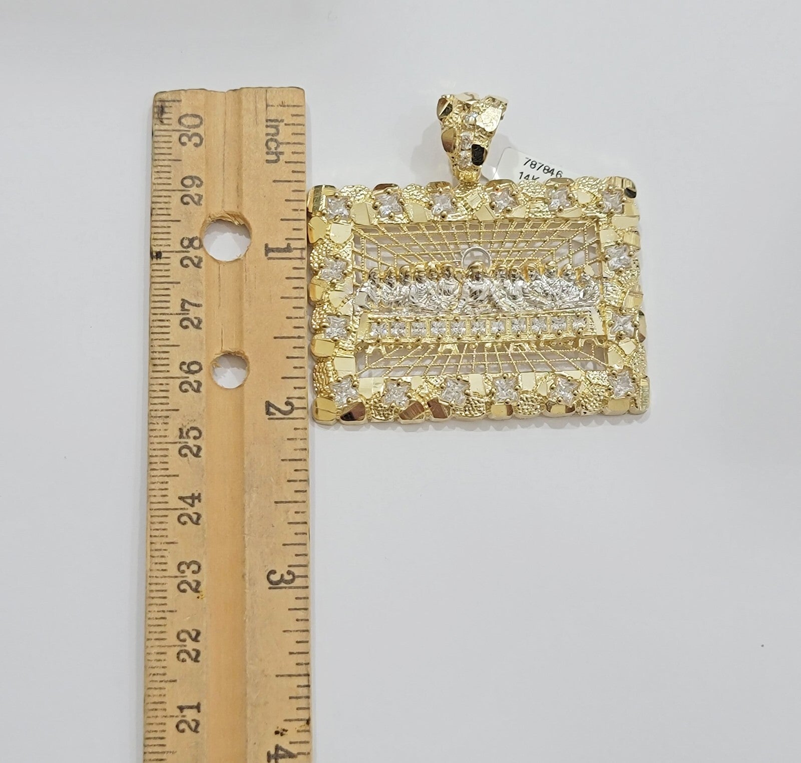 Men's Real 14k Yellow Gold Pendant Nugget Last Supper Charm Medallion 2" 14kt