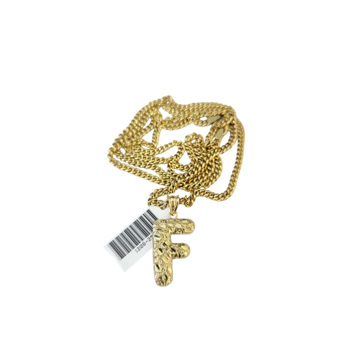 Real Gold 10k Miami Cuban Link Chain F Initial Charm 2.5mm Pendant SET Necklace