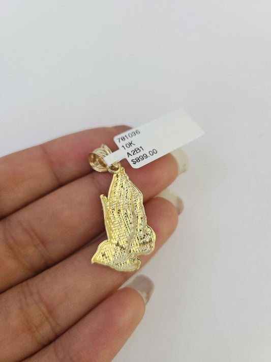 10k Praying Hands Charm Pendant REAL 10Kt Religious Yellow Gold Genuine