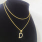 10K Gold Solid Franco Chain D Initial CZ Stone Pendant Set 1mm 16 18 20 22 Women