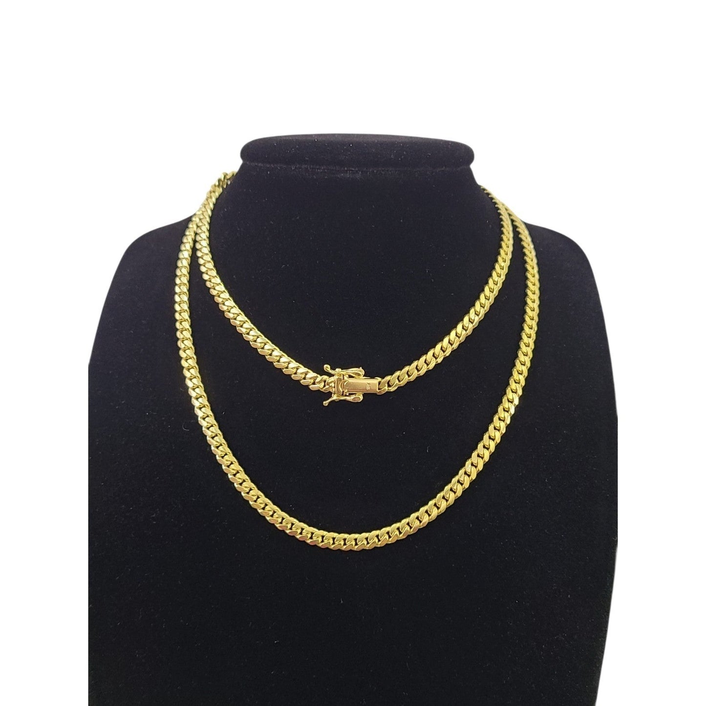 10k Solid Gold Miami Cuban Link Chain 4mm Necklace 18 20 22 24 Inches Men Women