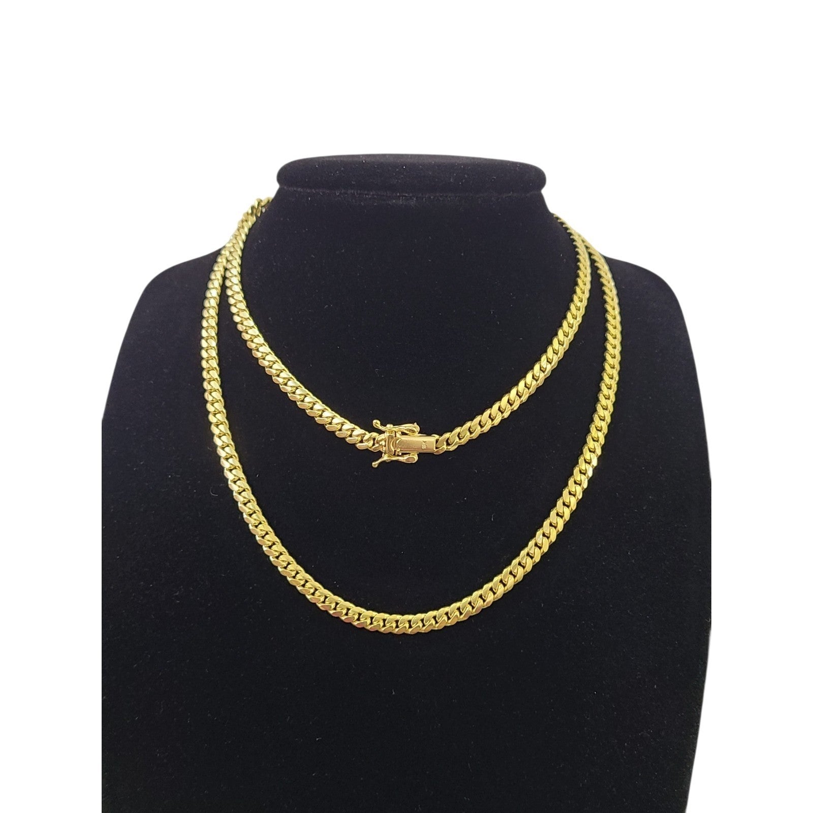 10k Solid Gold Miami Cuban Link Chain 4mm Necklace 18 20 22 24 Inches Men Women