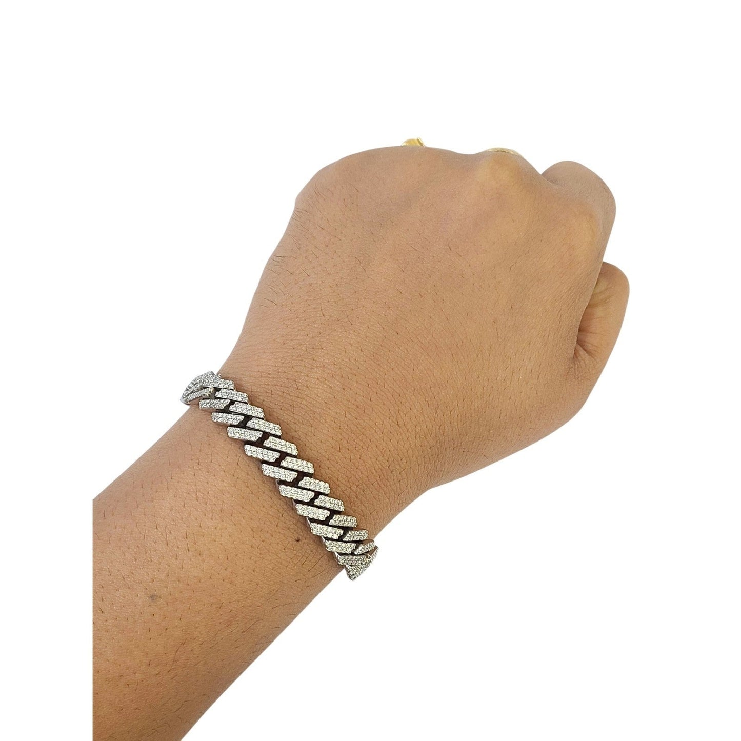10k White Gold Iced Cuban Link Bracelet Diamond Baguette Hip Hop Style Men
