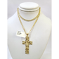 10k Gold Chain Cuban Curb 3mm Necklace Nugget Cross Charm Pendant Set 18"-28"