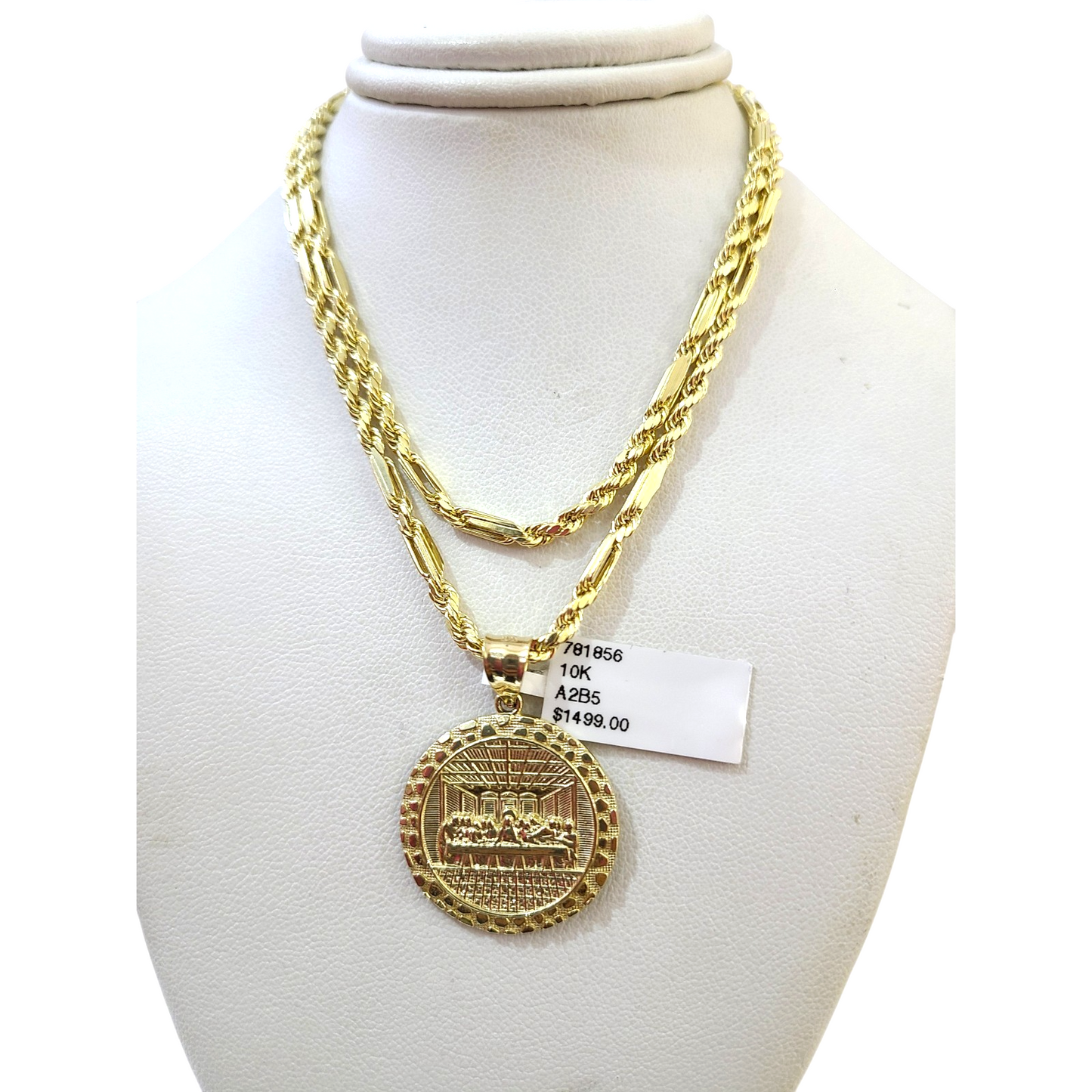 10k Gold Milano Chain Nugget Last Supper Pendant Charm 18"-28" 3mm SET Necklace